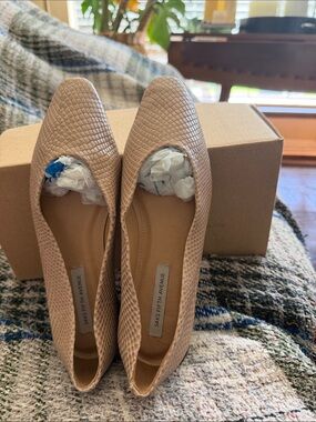 Saks Fifth Avenue Beige Textured Pointed-Toe Flats